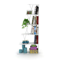 Modern 5-Tier Bookshelf Wood Bookcase, Narrow Ladder Organizer Shelf Book Storage Shelf for Living Room, Home Office