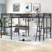 Double Loft Beds Twin Size, L Shaped Loft Bed Frame with Two Built-in Desks, Heavy Duty Bunk Bed with Desk for Kids Boys Girls Teens, 250LBS Weight Capacity, Black
