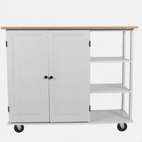 Kitchen Island Cart Wood Kitchen Islands with Large Trolley Cart with Large Cabinet, Towel Rack, Kitchen and Dining Room Utensils Organizer on Wheels,43.15"-White