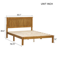 Full Size Pine Wood Platform Bed with Veneer Headboard, Solid Wood Bed Frame with 10 Wide Wood Slats Great Support, Plenty Storage Space under Bed, No Box Spring Needed, Light Brown