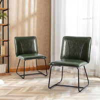 Dining Chair Set of 2, Mid Century Dining Bucket Chair with Backrest and Metal Legs,Industrial Design Faux Leather Counter Stool, Armless Side Chair for Dining Room and Kitchen, Green