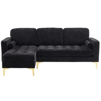 Modular Sectional Sofa with Chaise Lounge, 85" L-Shape Sectional Couch with 2 Pillows and Golden Tripod Legs, Chenille 3-Seater Sofa for Living Room, Apartment, Black