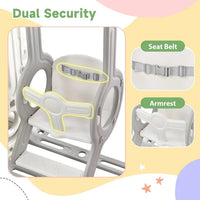 5 in 1 Toddler Swing and Slide Set with Climber, Kids Playground Climber Slide Playset with Safety Belt, Armrest, Basketball Hoop, High Adjustable Baby Swing Set for Indoor Outdoor Backyard, Gray