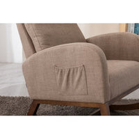 Rocking Chair Nursery, Modern Glider Rocking Chair with Headrest and Thicken Wood Base, Upholstered Nursing Armchair for Living Room, Bedroom, Camel