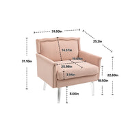 Accent Chair, Modern Velvet Upholstered Armchair with Acrylic Legs and Nailhead Trims, Comfy Tufted Single Sofa Chair with Curved Back and Rolled Arms, Lounge Chair Vanity Chair for Living Room, Pink