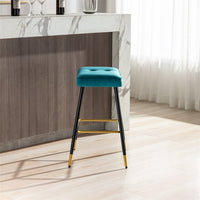 Accent Chair, Velvet Upholstered Vintage Bar Stool with Footrest, Counter Height Dining Chair with Black Metal Legs, Soft Bar Chair Cafe Chair with Thick Cushion for Kitchen Dining Room, Teal