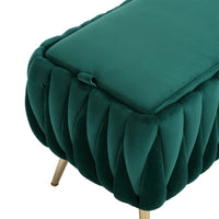 42.13" Home Velvet Storage Bench, Entryway Padded Footstool with Metal Legs, Button-tufted Storage Ottoman for Living Room Bedroom, Emerald
