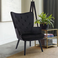 Velvet Tufted Button Accent Chair with Wood Legs, Upholstered Wingback Accent Chair for Living Room, Black