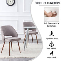 Modern Dining Chairs Set of 2, Linen Accent Chair, Living Room Leisure Chairs, Upholstered Side Chair with Metal Legs, Office Chair for Dining Room Kitchen Vanity Patio Club Guest, Gray