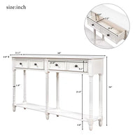 58" Console Table with Two Drawers and Bottom Shelf, Farmhouse Long Sofa Table with Solid Wood Legs, Storage Cabinet Sideboard Table for Entryway Living Room Hallway, Easy Assembly, Ivory