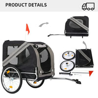 Dog Bike Trailer, Heavy Duty Pet Bike Trailer with 3 Zipper Doors, 2 Whells, Safety Flag, Breathable Mesh Windows, Easy Folding Bicycle Trailer for Medium and Small Sized Pets, Gray