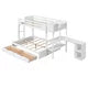 Twin Over Full Bunk Bed with Desk and Drawers, Wood Low Bunk Beds for Kids with Built-in Ladder & Full-Length Guardrails, Kids Bunk Beds Frame with Shelves & Magazine Holder for Boys Girls, White