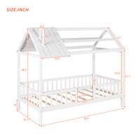 Triple Tree Twin Size Wood House Bed with Fence,White
