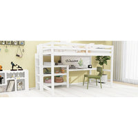Twin Size Loft Bed with Under-Bed Desk and Writing Board, Multifunctional Loft Bed with 3-Tier Shelves and Ladder, Wooden Loft Bed Frame with Support Slats for Bedroom,Weight Capacity 300lbs