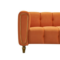 Modern Velvet Sofa, Button Tufted Chesterfield Sofa with Arms and Gold Metal Legs, 3-Seater Sofa Couch Upholstered Sofa for Living Room Bedroom Office Apartment, 83.07"×31.89"×27.95", Orange