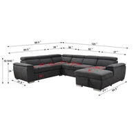 7-Seat Modern Fabric Sleeper Sectional Sofa Bed, U Shaped Oversized Sectional Sofa with Pull-Out Bed, Large Functional Couch, Suitable for Apartment, Living Room, Office, Guest Room, Dark Gray