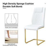 Faux Leather Dining Chairs Set of 6, PU Leather Accent Chairs with Backrest, Metal Legs, 6pcs Armless Parsons Chair for Bed Room,Kitchen, Living Room, White+Gold