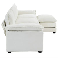 Chenille Fabric Modular Sofa with Footstool, L-Shape Couch with Armrests and Double Layer Seat Cushion, 3-Seat Convertible Sectional Sofa for Bedroom, Living Room, Apartment, White