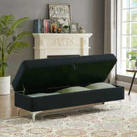 Storage Bench for Bedroom End of Bed, 55.9" Upholstered Velvet Storage Ottoman Bench, End of Bed Storage Bench with Thick Cushion and Metal Legs Window Bench Seat for Living Room Bedroom, Black