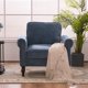 Upholstered Accent Chair, Indoor Single Sofa Chair with Curved Armrest and Solid Wood Gourd Foot, Comfy Lounge Armchair, Modern Reading Chair for Living Room Bedroom Office, Gray-Blue