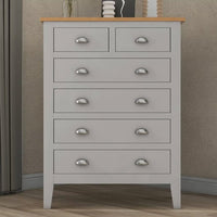 Grey Dresser, 6 Drawer Chest for Bedroom with Wide Drawers and Metal Handles, Modern Wood Storage Chest of Drawers for Living Room Hallway Entryway