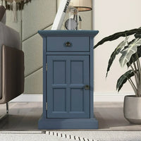 Classic Vintage End Table with USB Ports,Side Table with Multifunctional Drawer with Cup Holders,Night Stand for Living Room Bedroom,Antique Navy