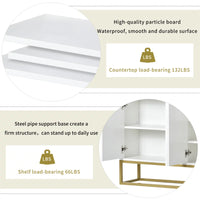 Sideboard with Large Storage Space, Elegant Buffet Cabinet Entryway Table with Door Rebound Device, Modern Console Table with Gold Metal Legs for Dining Room Entryway, White
