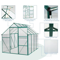 6 x 8FT Large Greenhouses for Outdoors, 8mm Thick Polycarbonate Heavy Duty Aluminum Green House Kit with Adjustable Roof Vent, Rain Gutter and Sliding Door for Backyard, Garden, Green