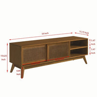 59" Mid Century Modern TV Stand for 65 Inch TV,Entertainment Center with Solid Wood Feet,1 Cord Holes and Rattan Doors,TV Stabd Media Console for Living Room Bedroom,Brown Ebony