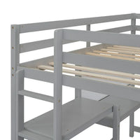 Loft Bed with Desk，Wood Twin Bed Frame with Shelves & Writing Board for Chrildren Adults Boys Girls Teens