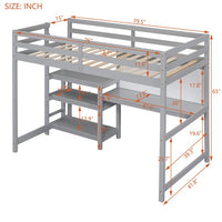Loft Bed with Desk，Wood Twin Bed Frame with Shelves & Writing Board for Chrildren Adults Boys Girls Teens