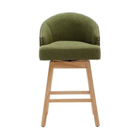 Swivel Bar Stools Set of 2, Linen Fabric Upholstered Counter Height Bar Chairs with Nailheads Trim and Footrest, Bar Chairs with Solid Wood Legs for Kitchen Island Dining Room Pub Cafe, Olive Green