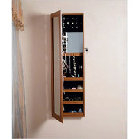 Mirror Jewelry Cabinet, 47.2"H Jewelry Cabinet Mirrored Furniture, Wall Mount and Over The Door Wooden Mirror Cabinet with Outside Full Length Dressing Mirror and Inside Small Mirror, Oak