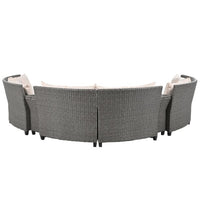 9-Piece Outdoor Wicker Round Sofa Set, Half-Moon Sectional Patio Sofa Set with Side Table, Curved Sofa Set With Round Coffee Table, Steel Legs, Movable Cushion, Beige Cushion & Gray Frame