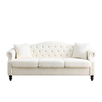 Modern 79" Chesterfield Sofa with Two Pillows, 3 Seater Sofa Tufted Couch with Rolled Arms and Nailhead ,for Living Room, Bedroom, Office, Apartment, WHITE TEDDY