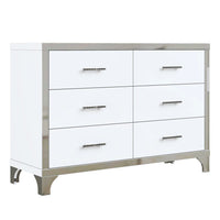 Dresser for Bedroom with 6 Drawer, Elegant High Gloss Dresser & Chest of Drawers with Metal Handle, Wooden Mirrored Storage Drawer Cabinet for Bedroom, Living Room, Entryway, Closet, Hallway, White