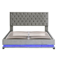 Queen Size Platform Bed with LED Lights,Upholstered Storage Bed with Hydraulic Storage System,Solid Wood Bed Frame with Adjustable Tufted Headboard,Lift Up Storage Bed,No Box Spring Needed,Gray
