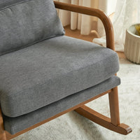 Rocking Chair, High Back Comfy Living Room Rocking Chair with Wooden Armrest, Linen Upholstered Single Sofa with Pillow Accent Chair for Living Room Bedroom, Dark Gray