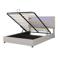 Upholstered Platform Bed,Queen Size Lift Up Storage Bed Frame with Adjustable Headboard,Featured with Bluetooth Audio,LED Light and USB Charging for Bedroom,No Box Spring Needed,Easy Assembly,Beige