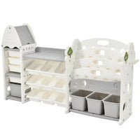 Kids Book Shelf Toy Storage Organizer,Storage Rack with 17 Bins and 4 Bookshelves, Multi-functional Nursery Organizer Set,Toy Storage Cabinet,Bookcase Display Book Rack for Bedroom Playroom