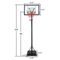7-10ft Outdoor Adjustable Basketball Hoop with 35 Inch Backboard, Height Adjustable Basketball Hoop with Large Base, Portable Basketball Goal with Two Wheels, Basket Balls Outdoor Hoop, Black