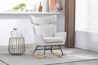 Rocking Accent Chair,Upholstered Glider Rocker Chair with Fabric Padded Seat and Solid Wood Base,High-Backrest Armchair Side Chair,Comfortable Nursery Chair for Living Room Bedroom Office,Oyster Grey