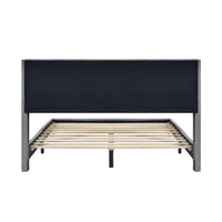 Queen Platform Bed Frame, Modern Upholstered Bed with Tufted Backrest and 2 Metal Legs, Corduroy Low Bed with Slats Support for Bedroom,Apartment, Easy Assembly,No Box Spring Needed, Gray