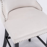 Bar Stools Set of 2, Leisure Style Bar Chairs, Contemporary Velvet Wingback Bar Stools with Button Tufted Decoration, Wooden Legs and Chrome Nailhead Trim, 2 PCS Dining Chairs, Beige