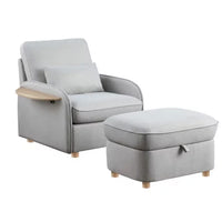 Accent Chair with Storage Ottoman,Living Room Chair with Folding Side Table,Comfort Armchair with Thick Padded Backrest & Lumbar Pillow,Lazy Sofa Chair,Reading Chair for Bedroom Office,Light Gray