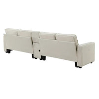 114.2" Upholstered 4-Seat Sofa Couch with Console Table, Storage and Charging Function, Modern Linen Oversized Deep Couch, Comfy Sofa Couch for Living Room, Office, Beige