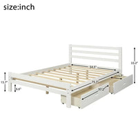 Full Size Platform Bed with 2 Storage Drawers, Solid Wood Bed Frame with Headboard for Kids Teens Adults, White 75.7''x 54.5''x 33.2''