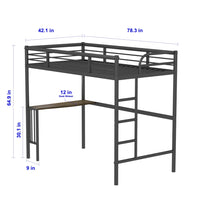 Loft Bed Twin Size with Desk,Metal Bed Frame with Ladder and Full-Length Guardrail,Platform Bed for Kids Teens Adult,Ideal for Bedroom Dorm,Noise-Free,No Box Spring Needed,Space-Saving,Black