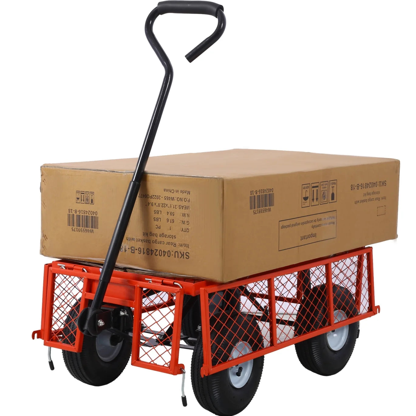 Steel Garden Cart, Heavy Duty 500 lbs Capacity Mesh Steel Garden Cart with Removable Mesh Sides, 180° Rotating Handle and 9.5 in Tires, Utility Garden Carts and Wagons for Garden, Farm, Yard, Red