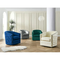 Swivel Barrel Chair, 31.5inch Velvet Accent Chair with Nail Head Trims and Button Decor, Modern Upholstered Club Chair with Solid Metal Base with Arm for Living Room Bedroom, Navy